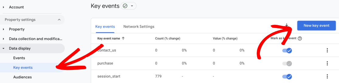 create new key event GA4