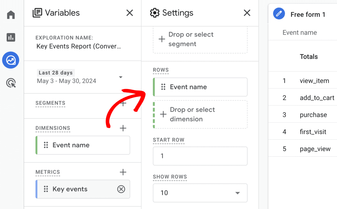 GA4 Key events custom report