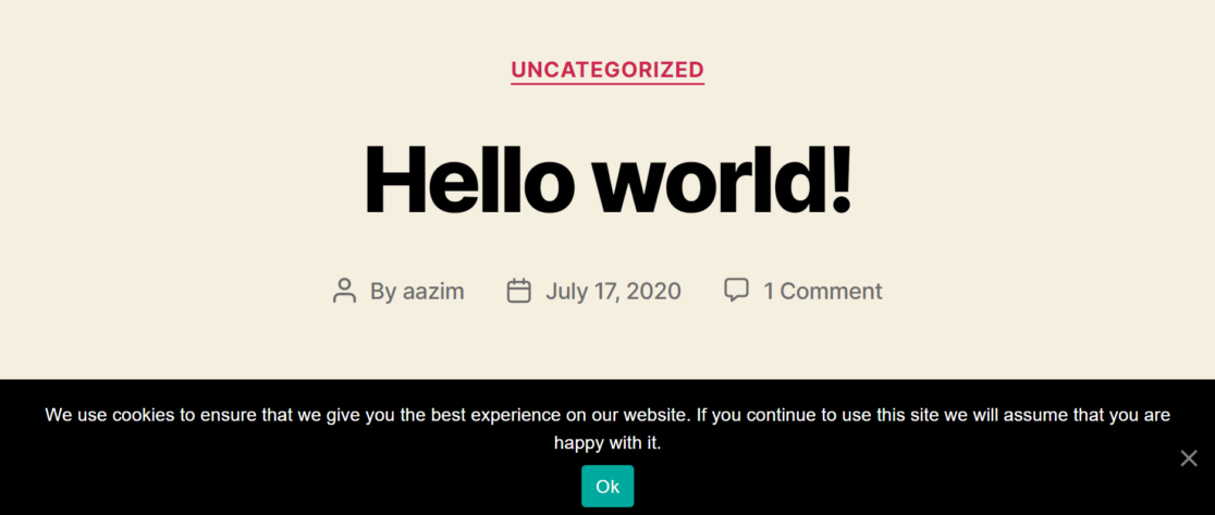 example cookie notice - MonsterInsights wordpress cookie consent