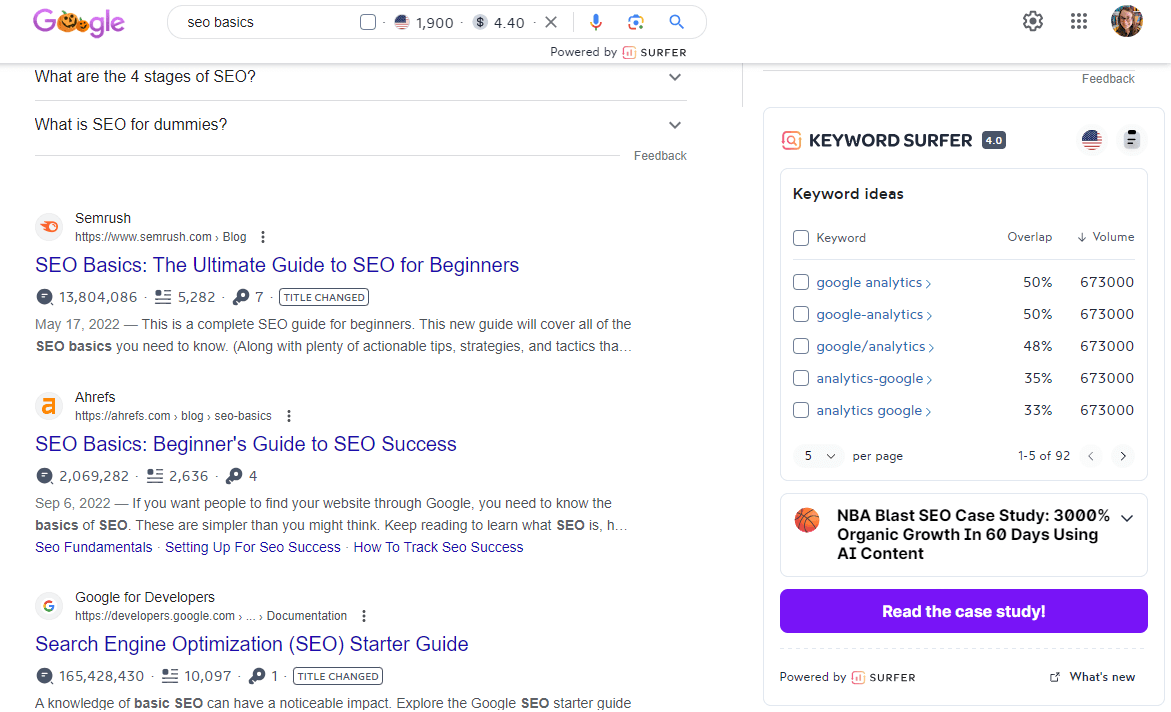 Keyword Surfer SEO Chrome Extension