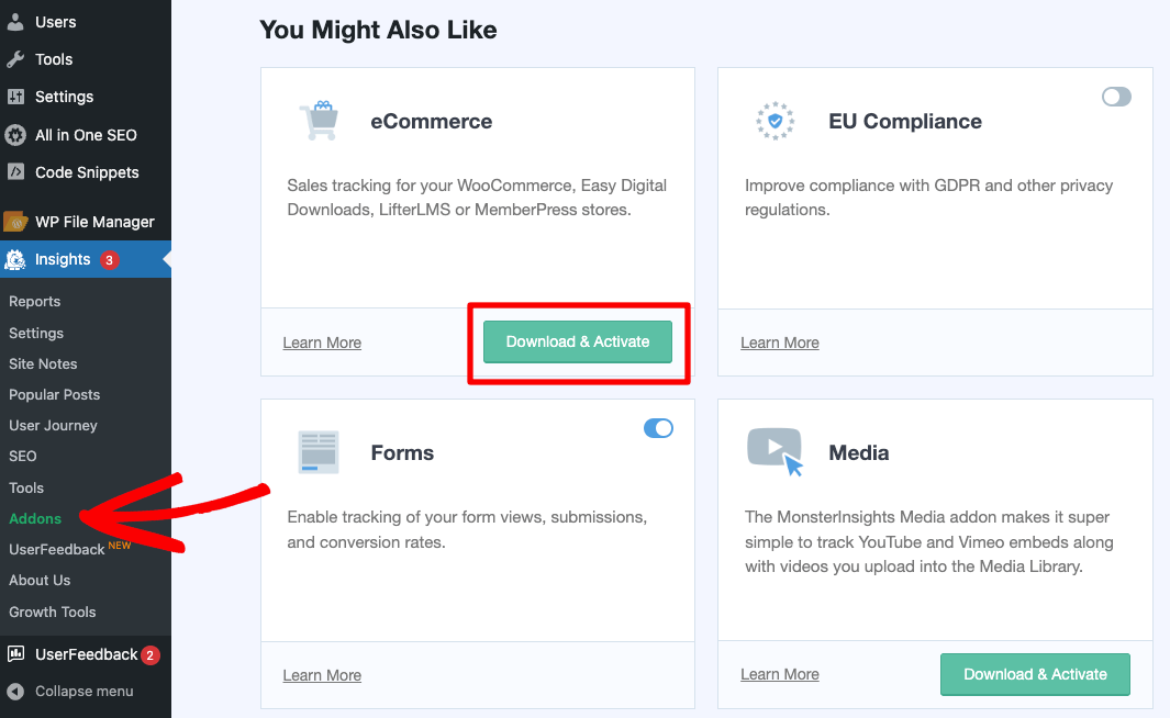 mi-ecommerce-addon-new 1 - MonsterInsights MonsterInsights - Install and activate the eCommerce addon
