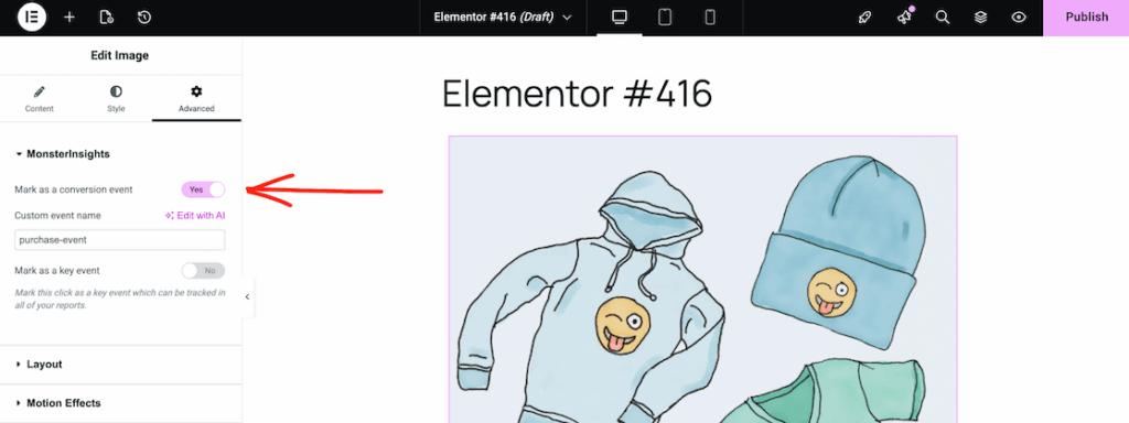 Enabling block based conversion tracking in Elementor page builder