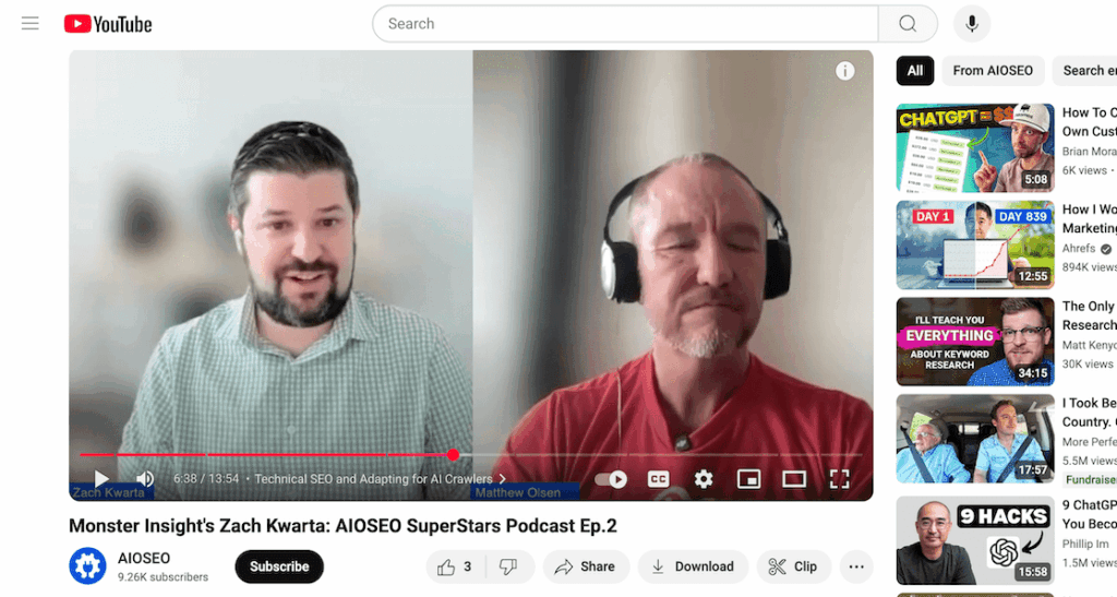 Zach Kwarta as a podcast guest on AIOSEO