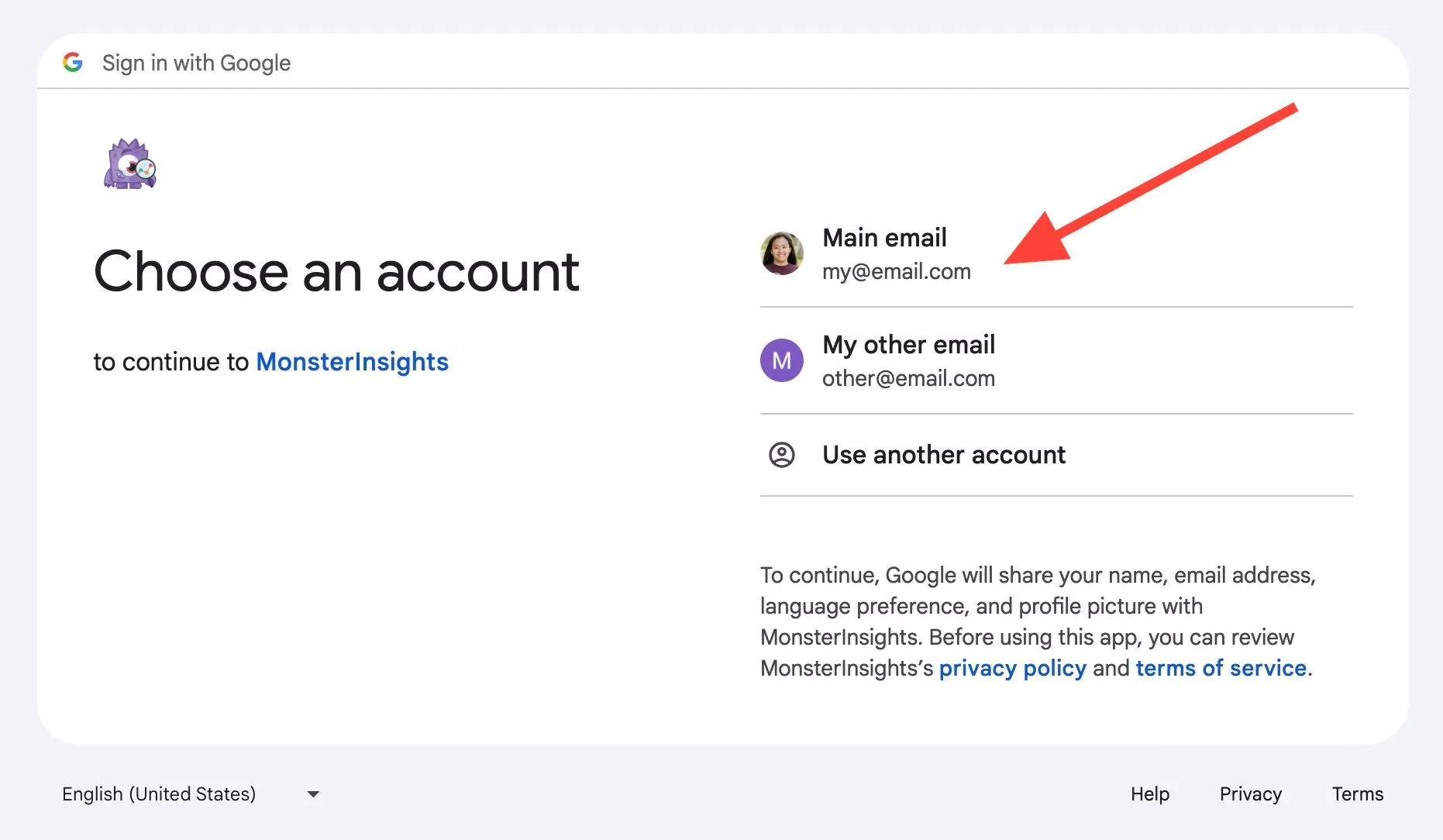 mi-ga-choose-account - MonsterInsights